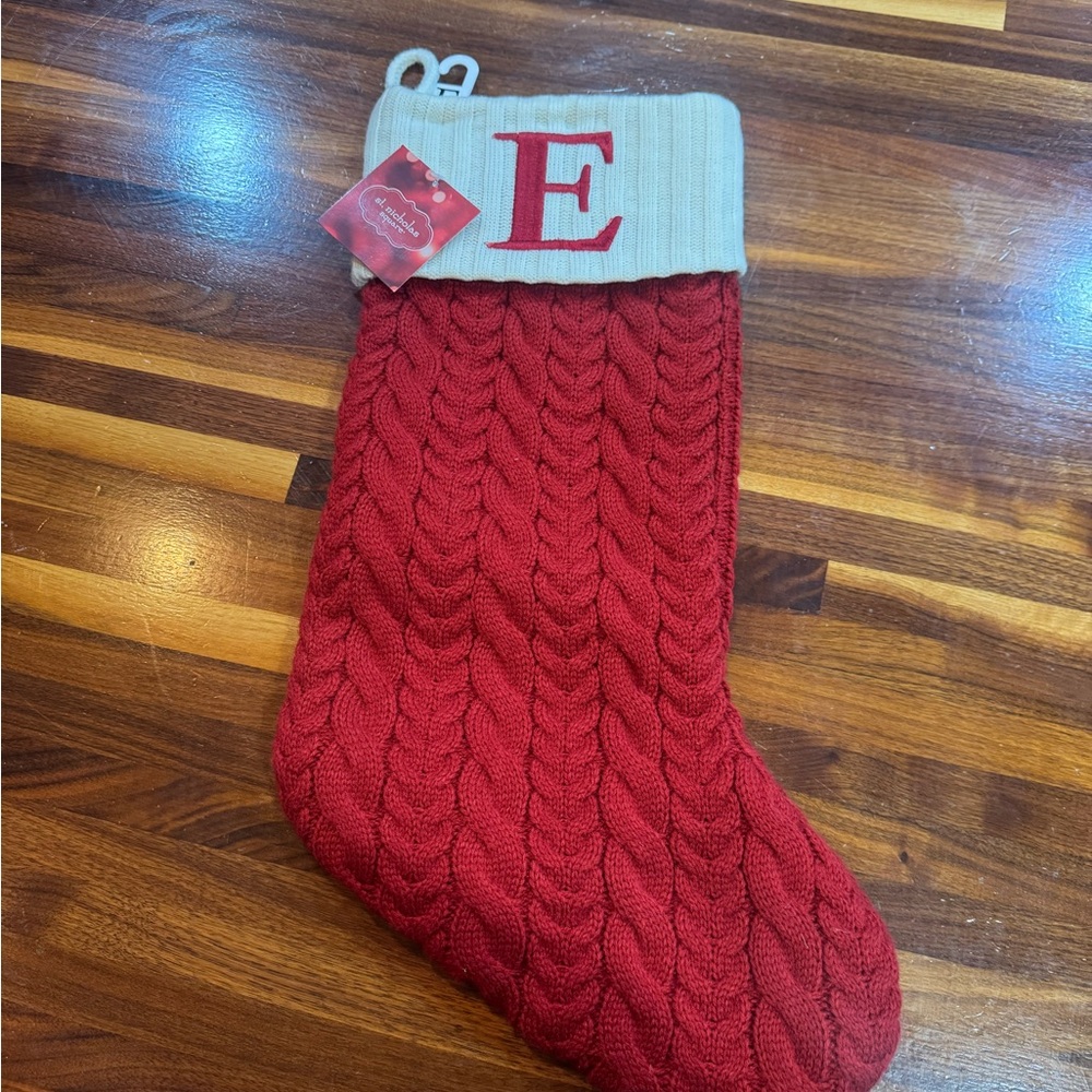 Kohl's Red and Cream Knit Christmas Stocking Initial “E”